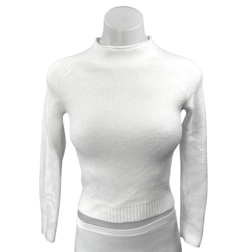 Zara White Mock Neck Knit Cropped Long Sleeve Pullover Sweater Top Size S